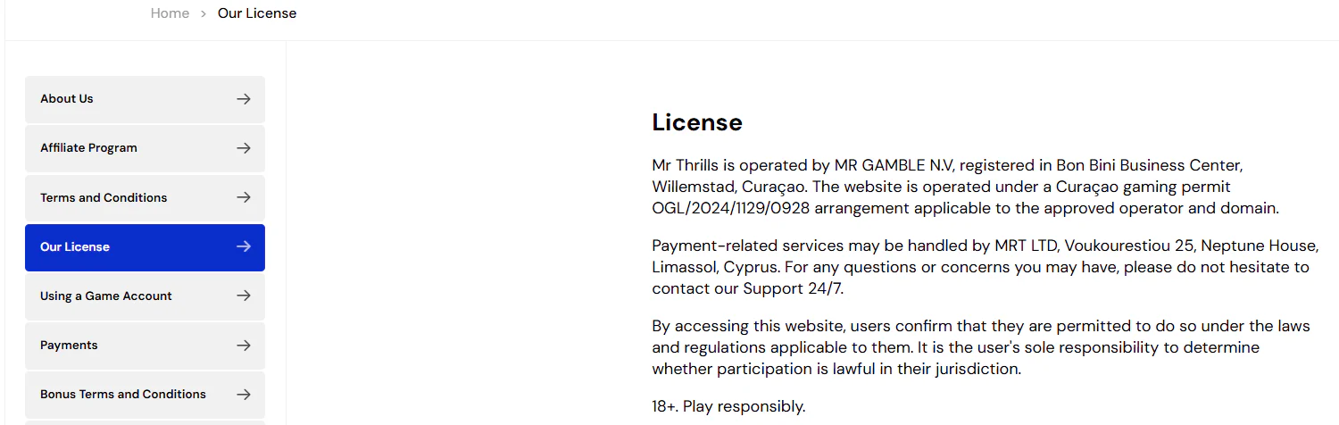 mr thrills casino licensing